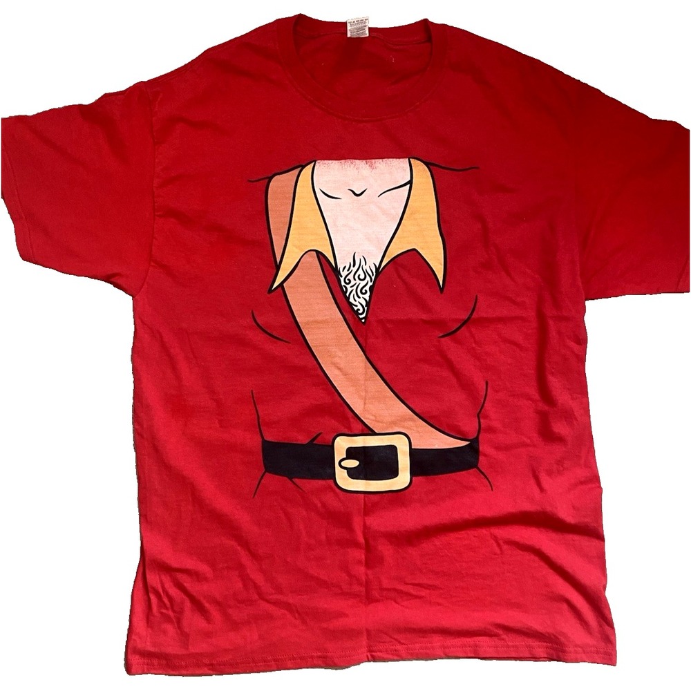 Disney Beauty and Beast Gaston Men's Red T-Shirt 100% Cotton Size L Costume Easy